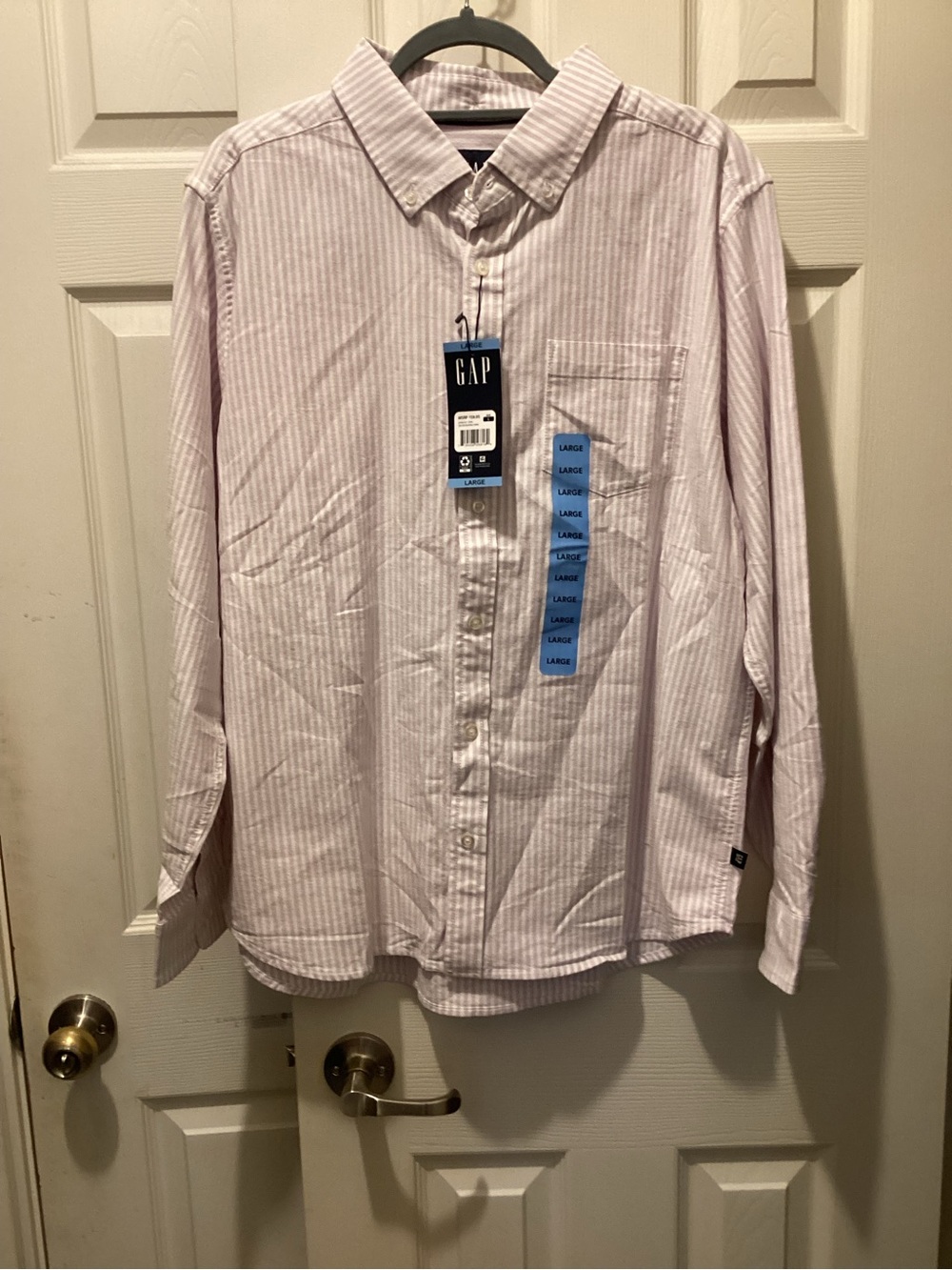 GAP Men's Pale Pink and White Striped Button-Down Shirt